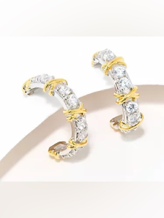 SJA Jewelry - HELENA WRAP HOOP X Hoop Earrings, Sterling Silver Gold Accents